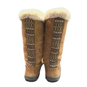 CUSHE Suede Cabin Fever Fair isle faux Fur Lined tall Brown Boots Womens 7 EUC